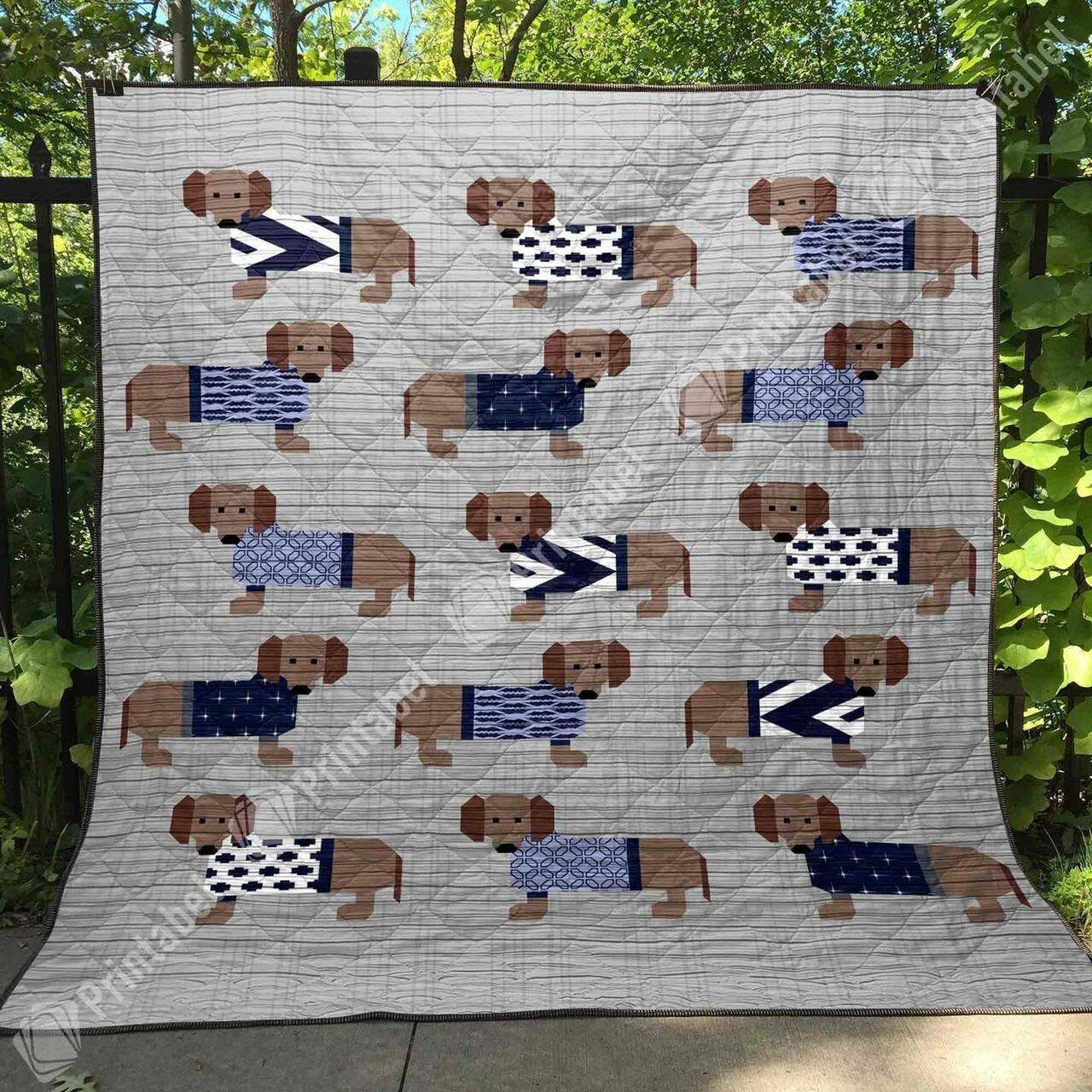 Dachshund In Blue Sweater DHCDHC DT0910 Quilt Blanket and Home Decor