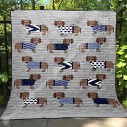 Dachshund In Blue Sweater DHCDHC DT0910 Quilt Blanket and Home Decor