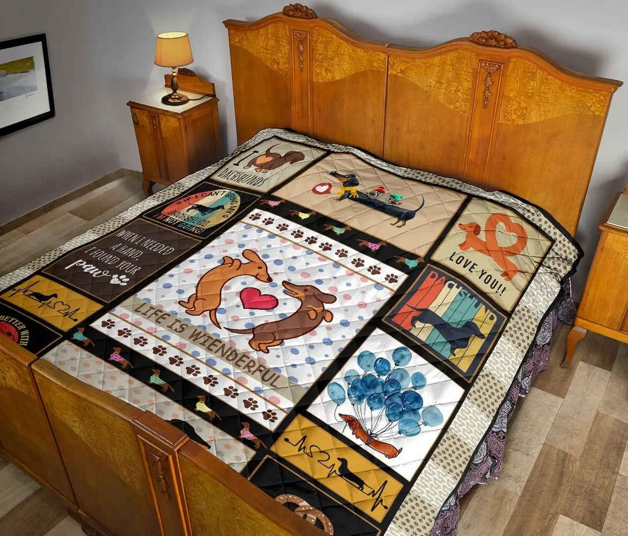Dachshund Life Is Wienderful Quilt and Home Decor