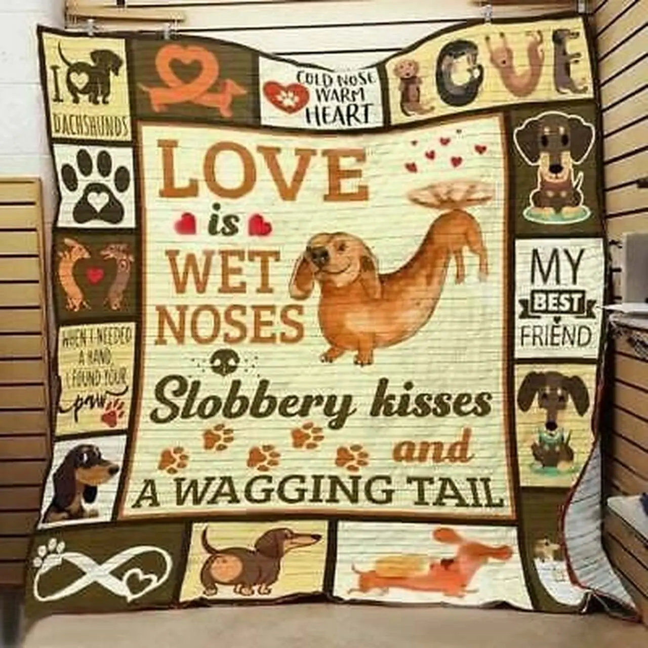 Dachshund Love Is Wet Noses Sloberry Kisses And A Wagging Tail Quilt Blanket Great Customized Blanket Gifts For Birthday Christmas Thanksgiving and Home Decor