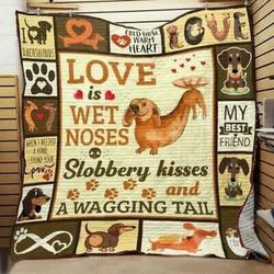 Dachshund Love Is Wet Noses Sloberry Kisses And A Wagging Tail Quilt Blanket Great Customized Blanket Gifts For Birthday Christmas Thanksgiving and Home Decor