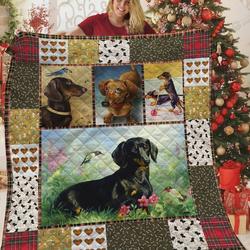 Dachshund Playing Quilt Blanket Great Customized Blanket Gifts For Birthday Christmas Thanksgiving Perfect Gifts For Dachshund Lovers and Home Decor