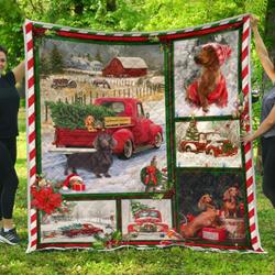 Dachshund Red Truck Christmas Premium Quilt Home Decor  Quilt and Home Decor