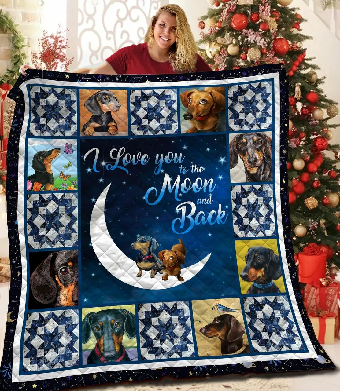 Dachshunds Love You To The Moon And Back Dachshund Doxie Wiener Dog Lovers CL291220067MI Quilt Blanket and Home Decor