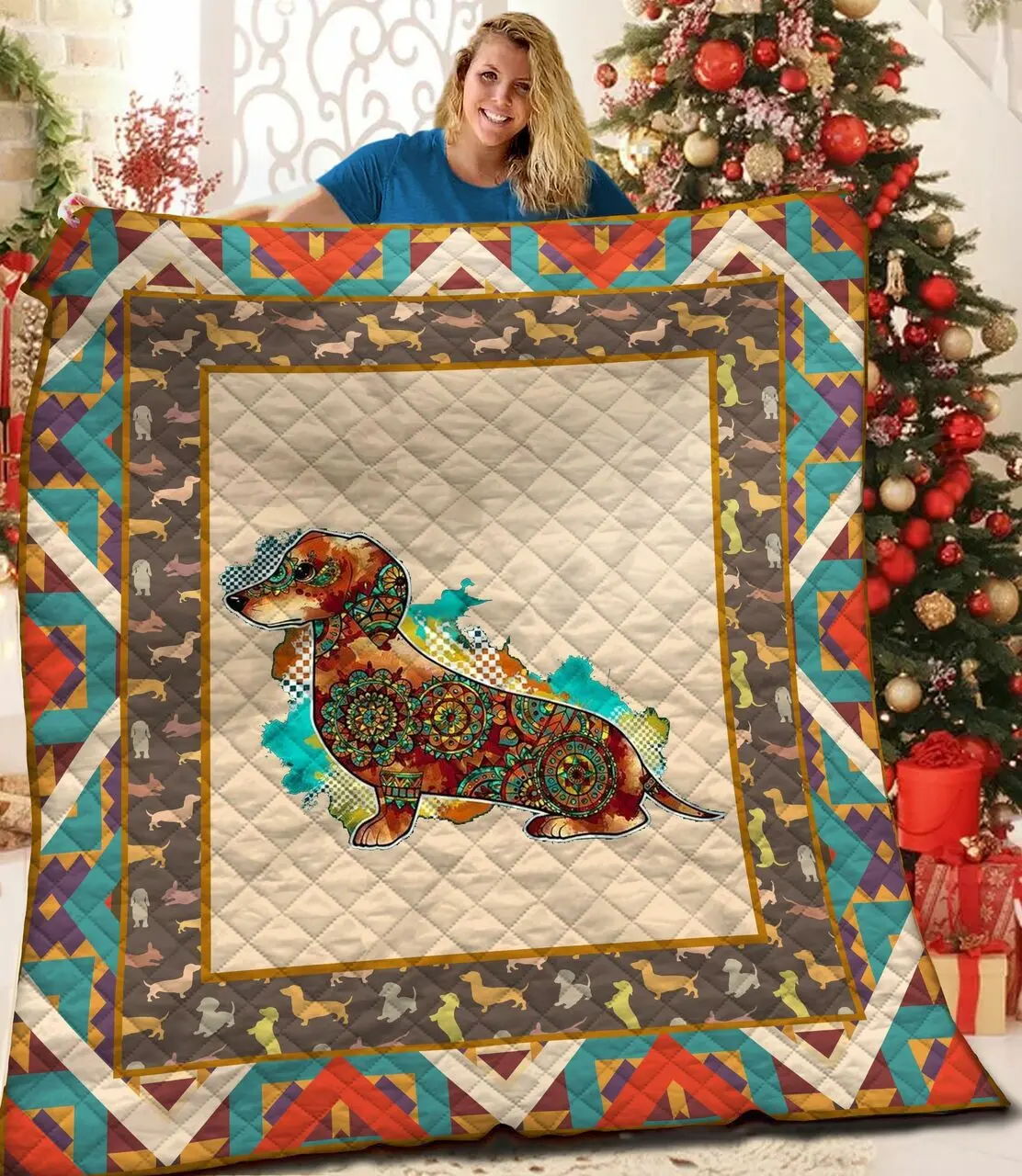 Dachshunds Pattern Dachshund Doxie Wiener Dog Lovers CL291220341MI Quilt Blanket and Home Decor