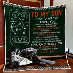 Dad To Son Ice Hockey Quilt Blanket and Home Decor