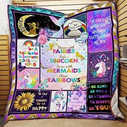 Dance With Fairies Ride A Unicorn Swim With Mermaids Chase Rainbows Quilt Blanket Great Customized Blanket Gifts For Birthday Christmas Thanksgiving and Home Decor