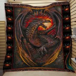 Dark Dragon Fire Quilt Blanket Great Customized Gifts For Birthday Christmas Thanksgiving Perfect Gifts For Dragon Lover and Home Decor