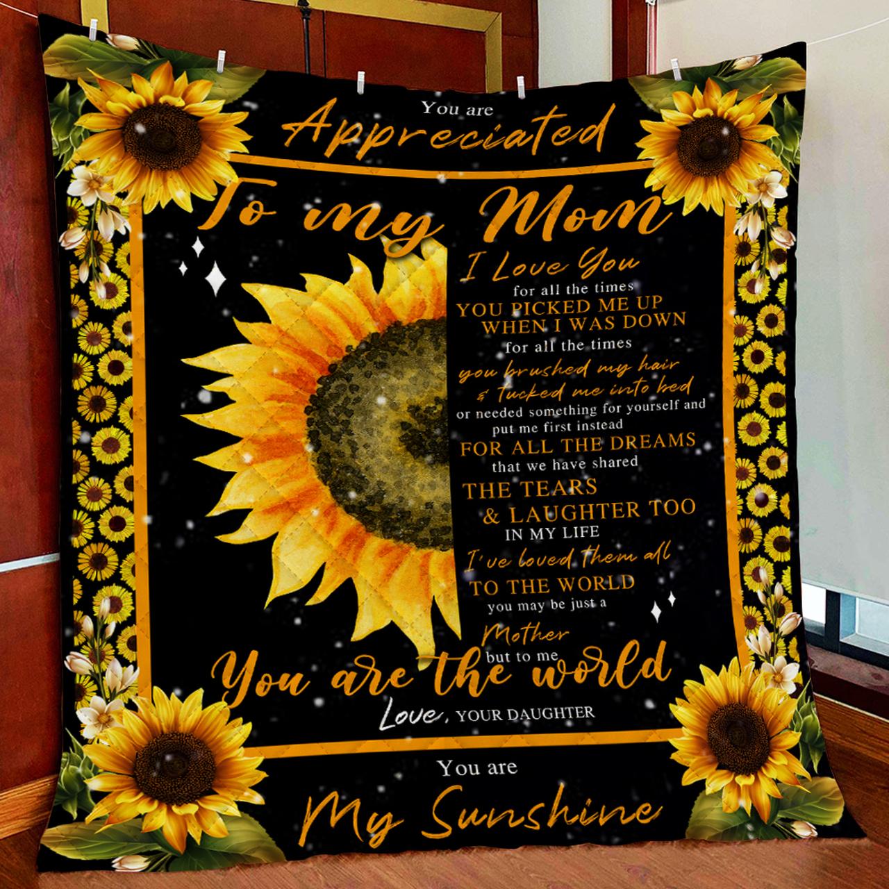 Daughter To Mom Sunflower Quilt Blanket and Home Decor
