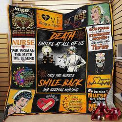 Death Smiles At All Of Us Only The Nurses Smile Back And Keeping Nursing Quilt Blanket Great Customized Blanket Gifts For Birthday Christmas Thanksgiving and Home Decor