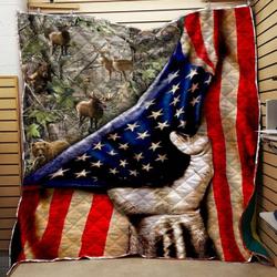 Deer Hunting Us Flag Deer Camo Quilt Blanket Dhc0102421Td and Home Decor