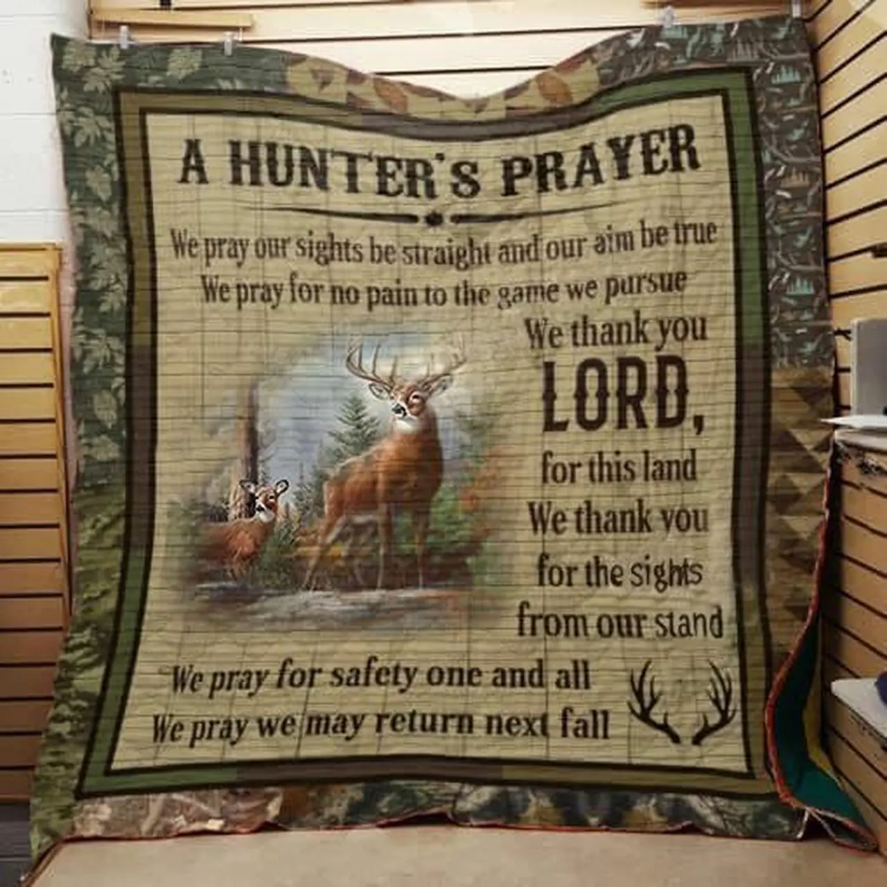 Deer Hunting We Thank You Lord Quilt Blanket Great Customized Gifts For Birthday Christmas Thanksgiving Perfect Gifts For Hunting Lover and Home Decor
