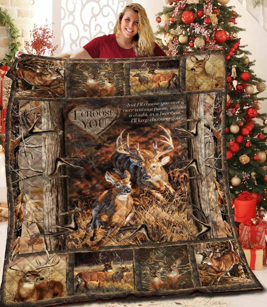 Deer I Choose You Quilt Blanket Great Customized Blanket Gifts For Birthday Christmas Thanksgiving and Home Decor