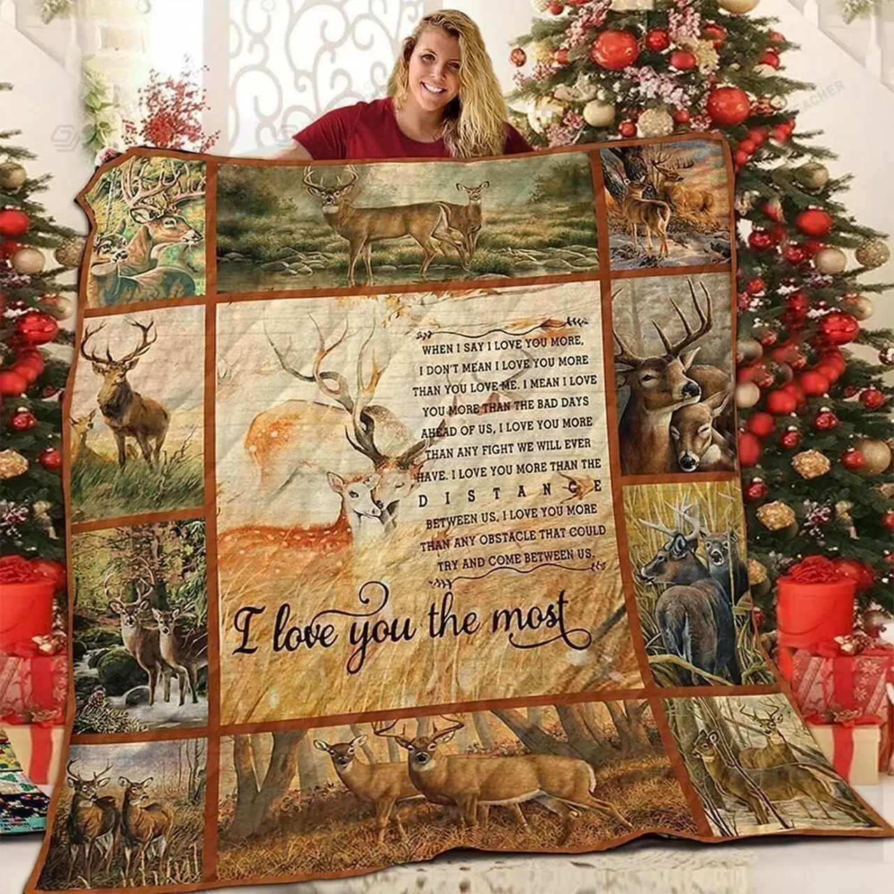 Deer I Love You The Most Quilt Blanket Great Customized Blanket Gifts For Birthday Christmas Thanksgiving and Home Decor