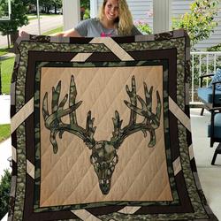 Deer Skull Camo Quilt Blanket Great Customized Gifts For Birthday Christmas Thanksgiving Perfect Gifts For Skull Lover and Home Decor