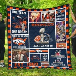 Denver Broncos Football Quilt Blanket Fan Gift and Home Decor