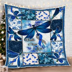 Diabetes Faith Hope Love Dragonfly Quilt Blanket and Home Decor