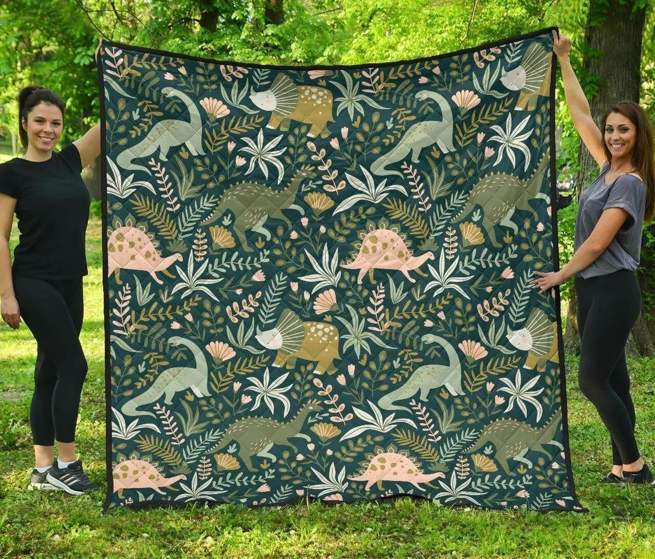 Dinosaurs Tropical Leaves Flower Pattern DHCDHC DT1910 Quilt Blanket and Home Decor