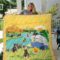 Doberman Go Camping By The River Quilt Blanket Great Customized Blanket Gifts For Birthday Christmas Thanksgiving and Home Decor