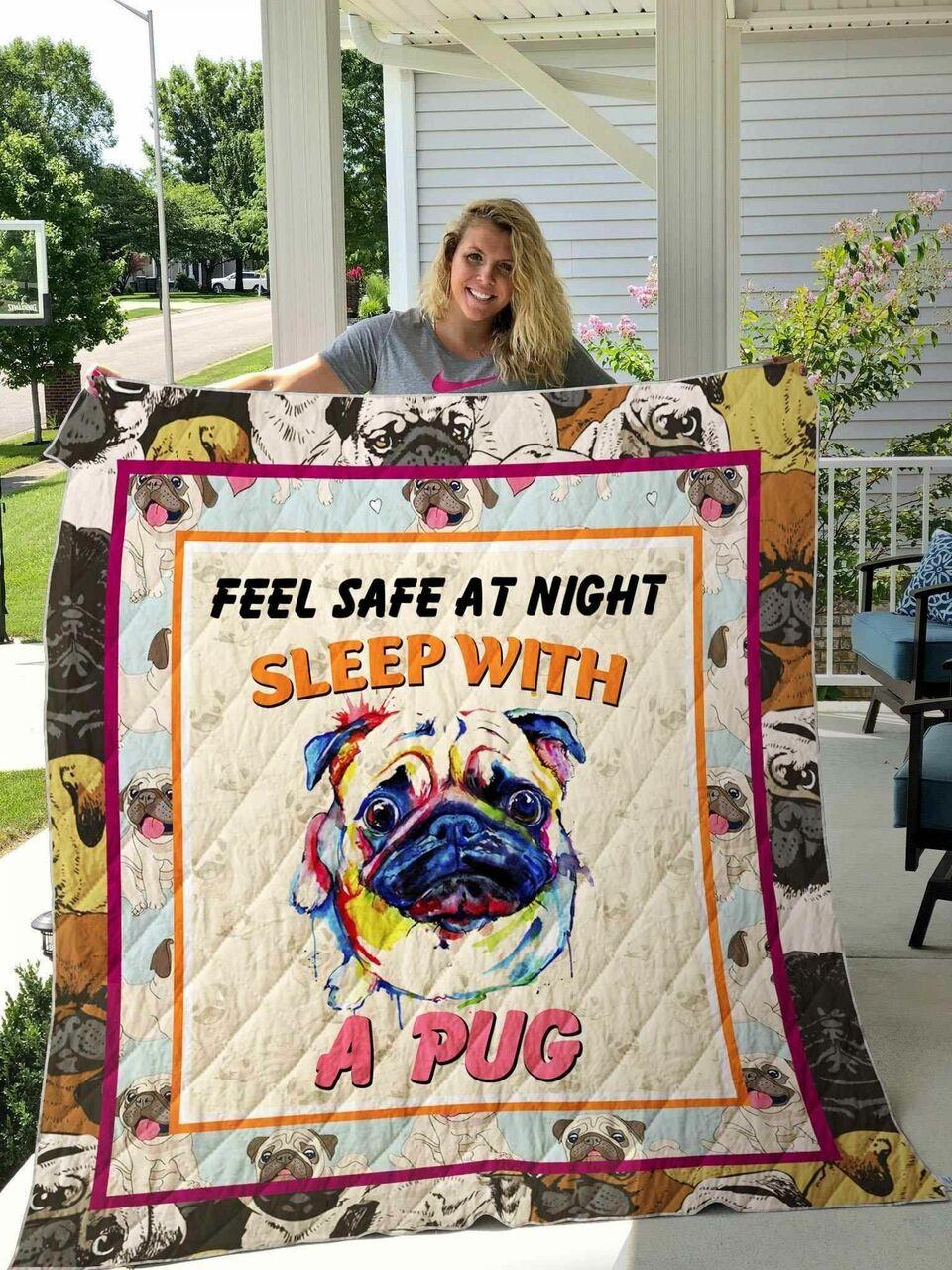 Dog Feel Safe At Night Sleep With A Pug Blanket Th1807 Quilt and Home Decor
