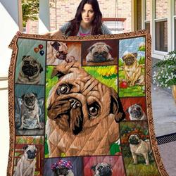 Dog Pug Drawing Art Quilt Blanket Great Customized Blanket Gifts For Birthday Christmas Thanksgiving and Home Decor