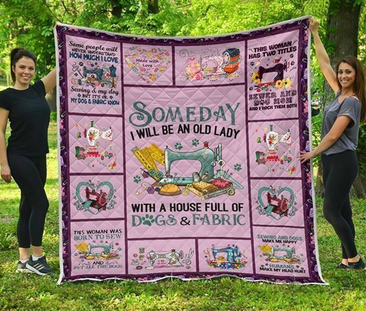 Dogsold Lady With House Full Of Dogs And Fabric Quilt Blanket ABC07111935 and Home Decor