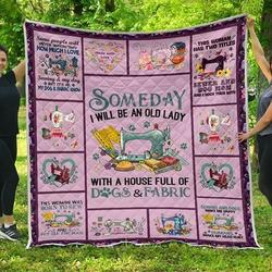 Dogsold Lady With House Full Of Dogs And Fabric Quilt Blanket ABC07111935 and Home Decor