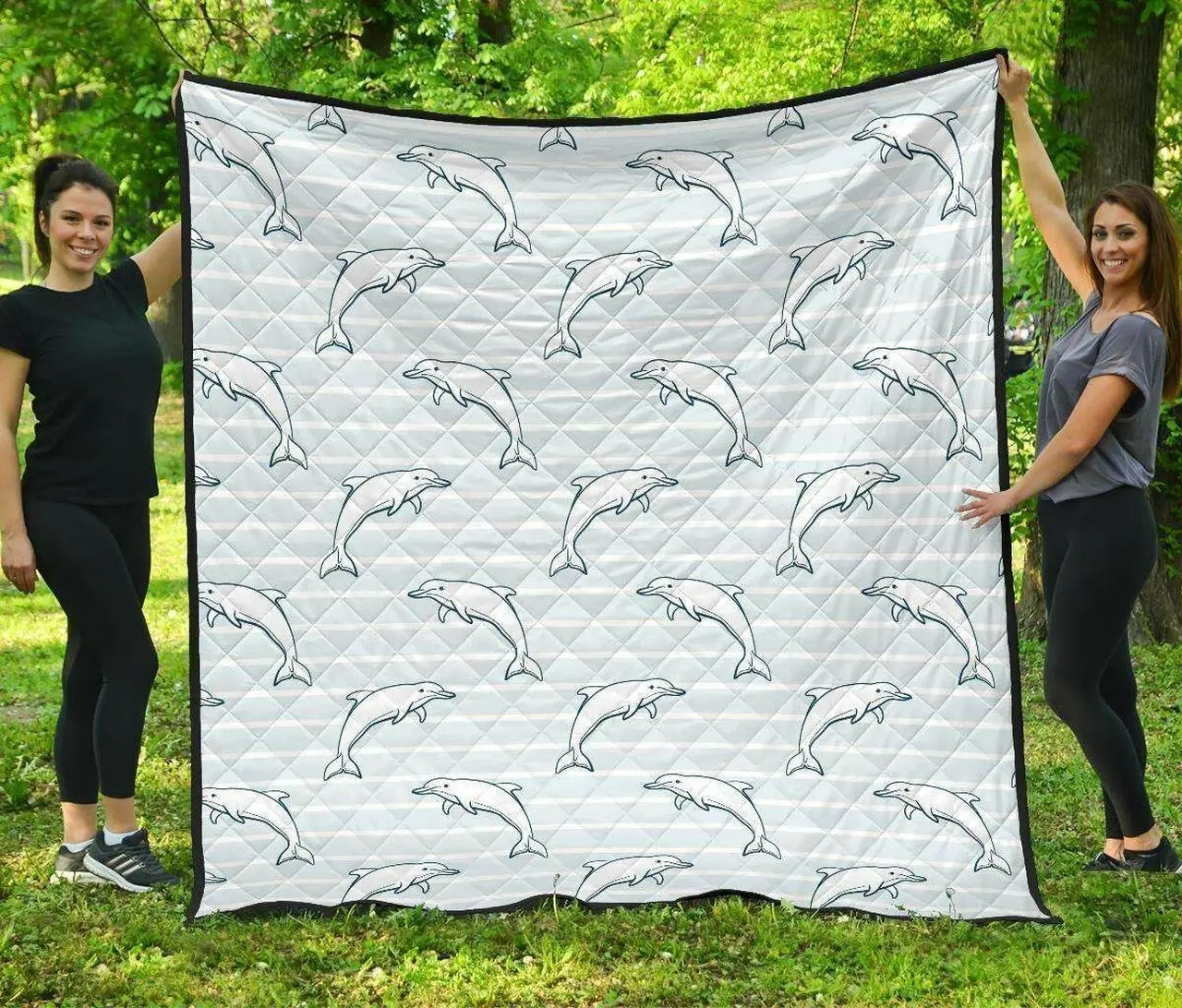 Dolphin Blue Striped Background DHCDHC DT1910 Quilt Blanket and Home Decor