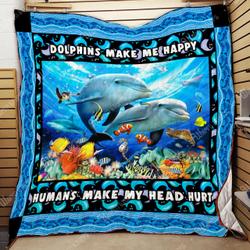 Dolphins Make Me Happy Quilt Lh25 and Home Decor