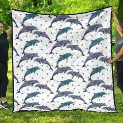 Dolphins Pattern Dotted Background DHCDHC DT1910 Quilt Blanket and Home Decor