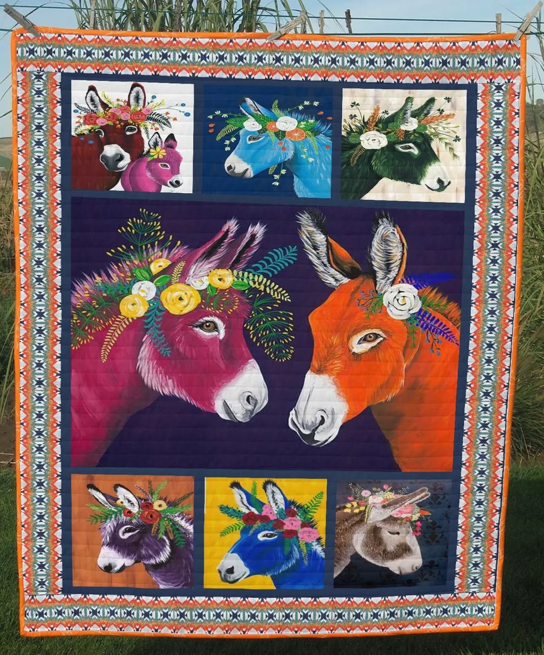 Donkey Colorful Floral Donkey Quilt Blanket Dhc04011525Dd and Home Decor