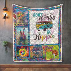 Dont Worry Be Hippie Sunflowers Peace Love Quilt and Home Decor