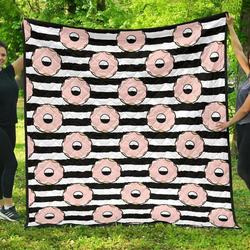 Donuts Pink Icing Striped Pattern DHCDHC DT1910 Quilt Blanket and Home Decor