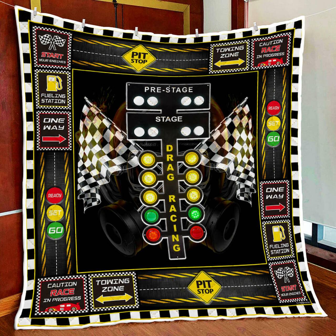 Drag Racing Quilt Blanket and Home Decor