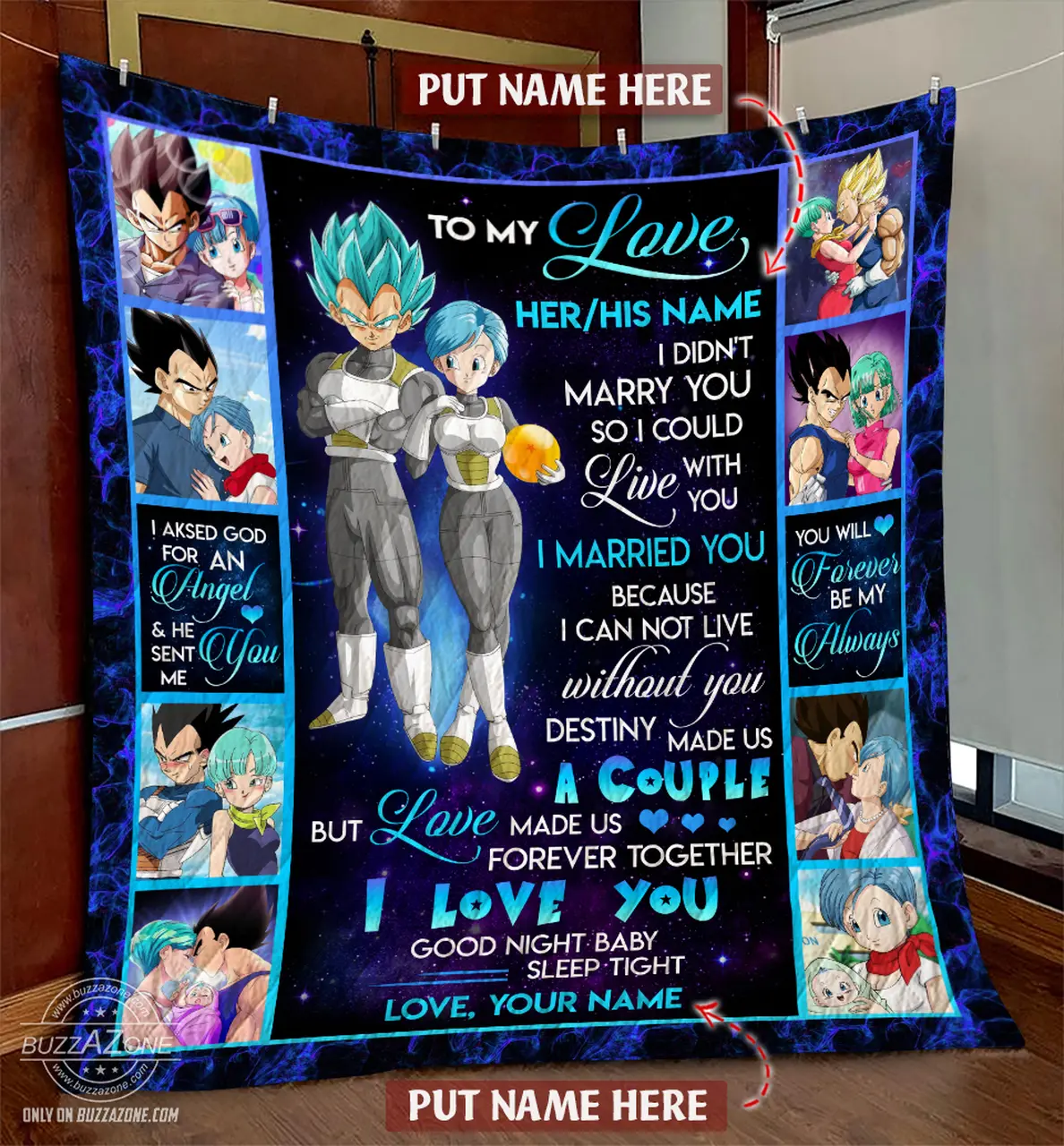 Dragon Ball Vegeta Love Made Us Forever Together Custom Quilt Cc and Home Decor