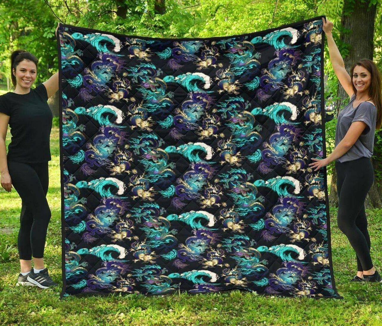 Dragon Sea Wave Pattern DHCDHC DT1910 Quilt Blanket and Home Decor