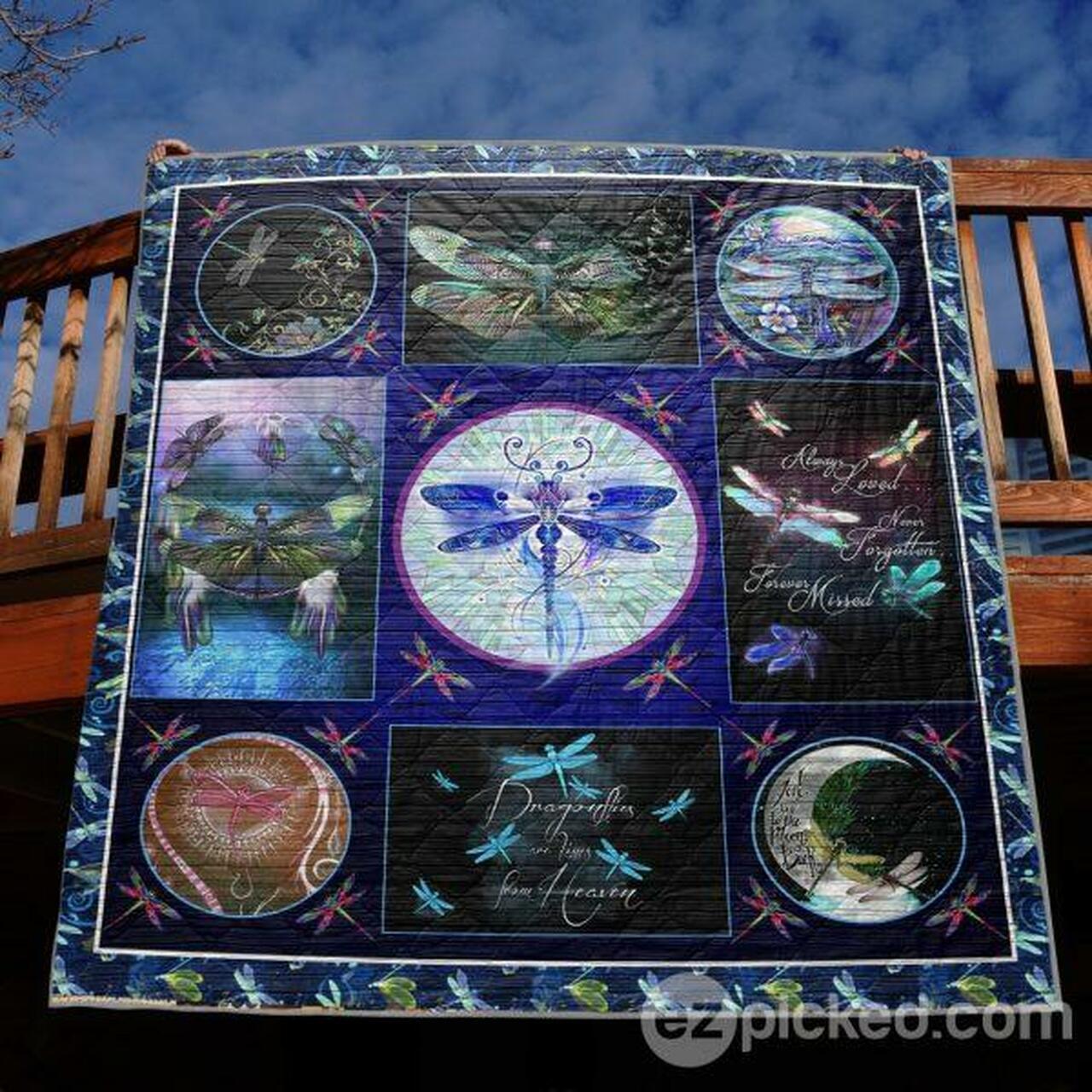 Dragonflies Are Kisses From Heaven Quilt Blanket Tm99 Quilt and Home Decor