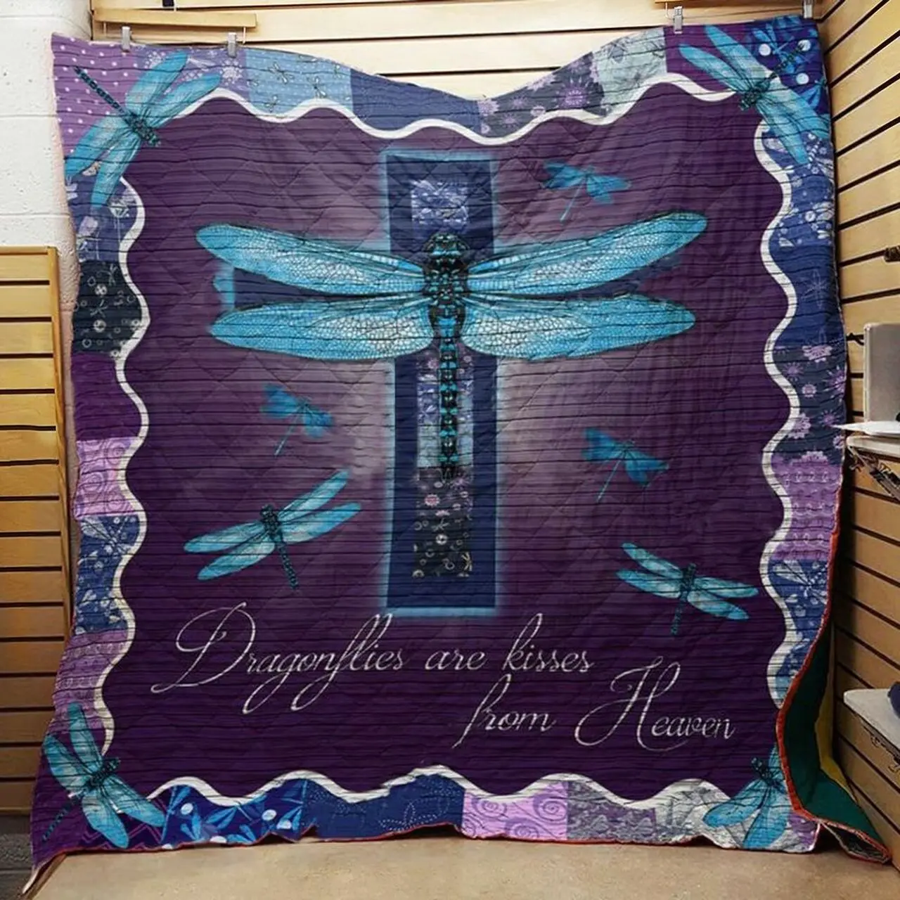 Dragonfly Are Kisses From Heaven Quilt Blanketquilt Blanket Great Customized Blanket Gifts For Birthday Christmas Thanksgiving and Home Decor