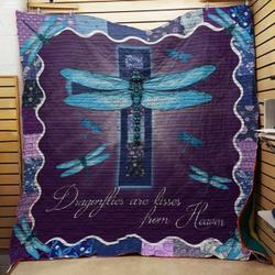 Dragonfly Are Kisses From Heaven Quilt Blanketquilt Blanket Great Customized Blanket Gifts For Birthday Christmas Thanksgiving and Home Decor