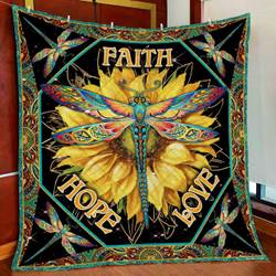 Dragonfly Faith Hope Love Quilt Blanket and Home Decor