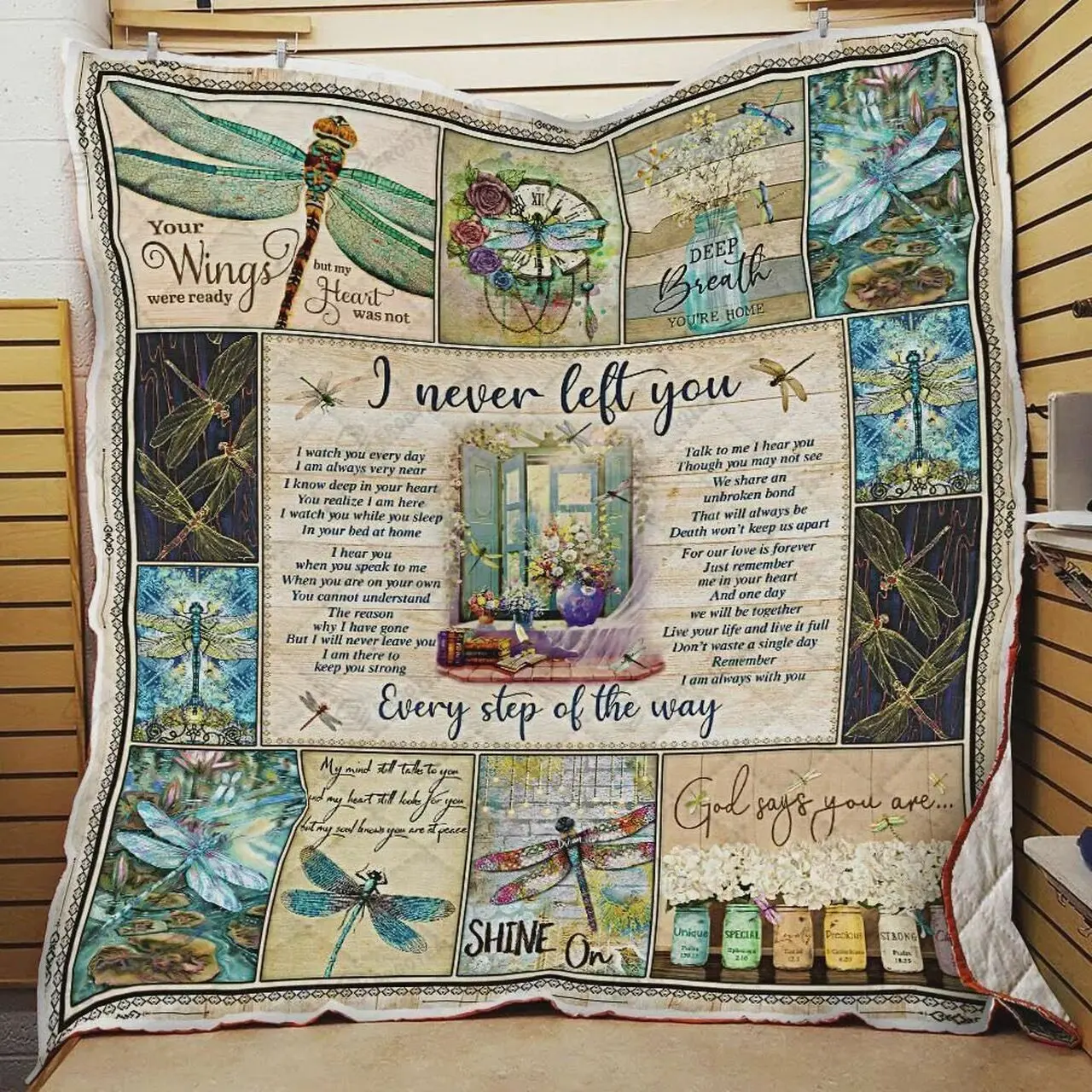 Dragonfly I Never Left You Quilt Blanket Great Customized Blanket Gifts For Birthday Christmas Thanksgiving and Home Decor