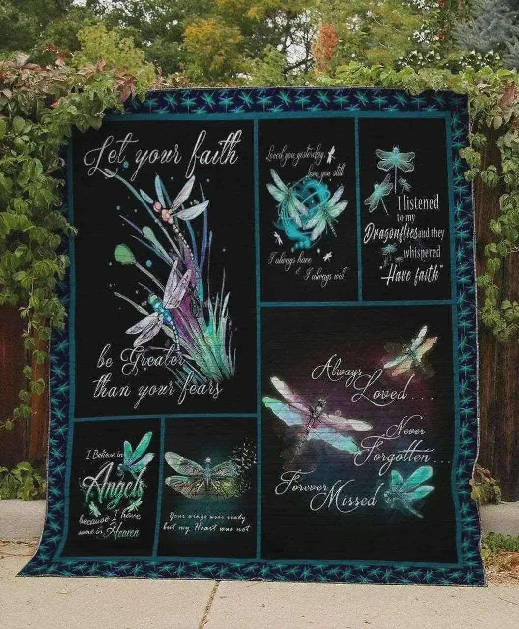 Dragonfly Let Your Faith Be Greater Than Your Fears Quilt Blanket Great Customized Blanket Gifts For Birthday Christmas Thanksgiving and Home Decor