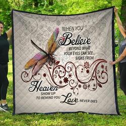 Dragonfly Signs From Heaven Show Up To Remind You Love Never Dies Quilt Blanket Great Customized Blanket Gifts For Birthday Christmas Thanksgiving and Home Decor