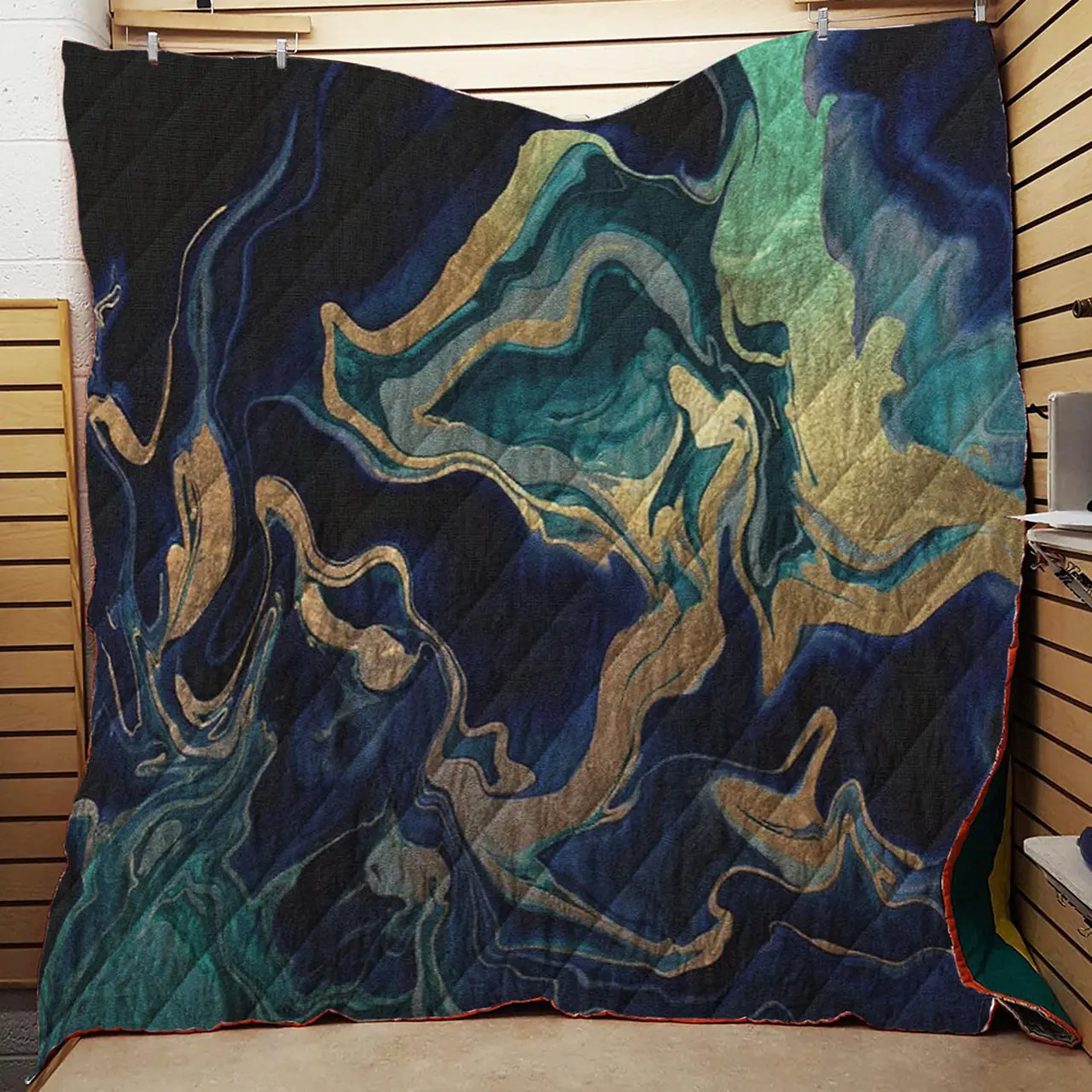 Dramaqueen Gold Indigo Marble Throw Quilt Blanket and Home Decor