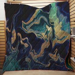Dramaqueen  Gold Indigo Marble Throw Quilt Blanket and Home Decor
