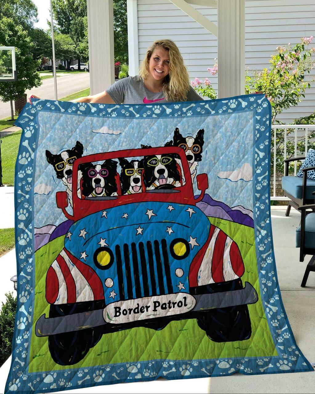 Duqd17003 Border Collie Quilt Blanket Quilt and Home Decor