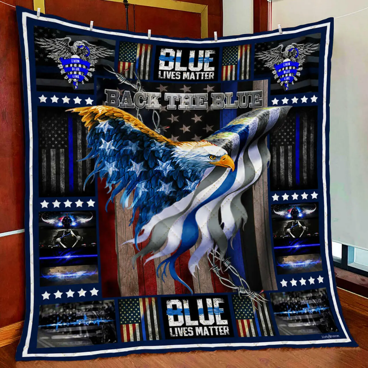 Eagle American Thin Blue Line Quilt Blanket and Home Decor