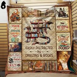 Easily Distracted Book Dragon Quilt Blanket Dhc191210Vt and Home Decor