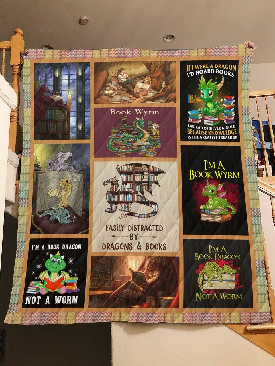 Easily Distracted By Dragons And Books Quilt Blanket Great Customized Blanket Gifts For Birthday Christmas Thanksgiving and Home Decor