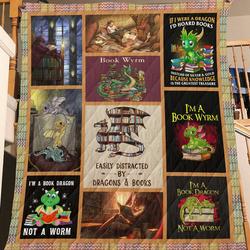 Easily Distracted By Dragons And Books Quilt Blanket Great Customized Blanket Gifts For Birthday Christmas Thanksgiving and Home Decor